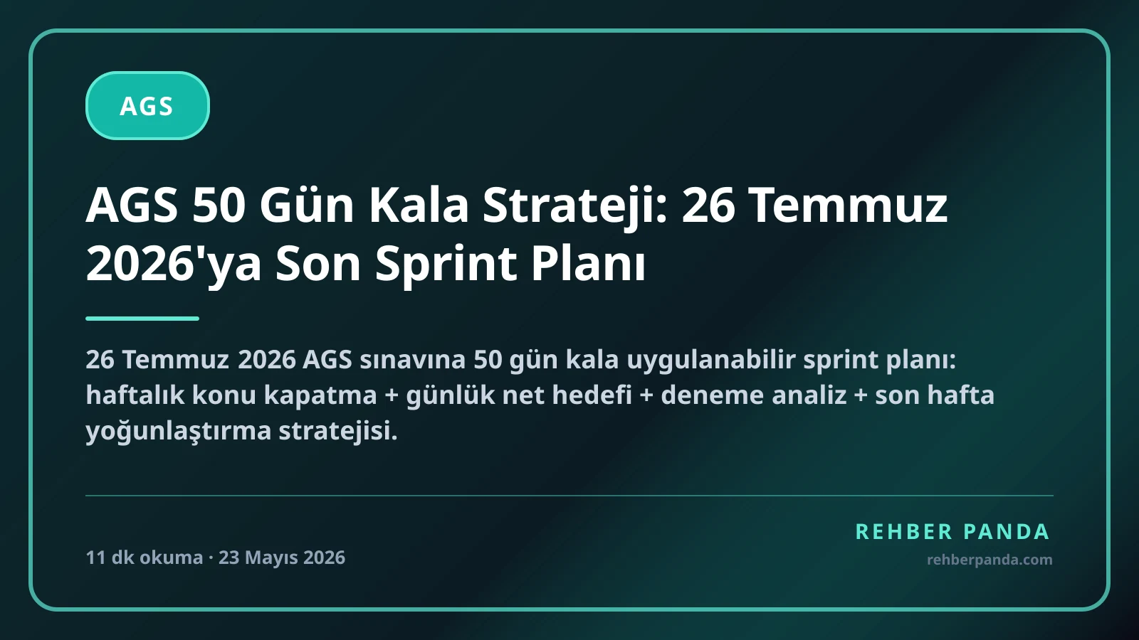 AGS 50 Gün Kala Strateji: 26 Temmuz 2026'ya Son Sprint Planı