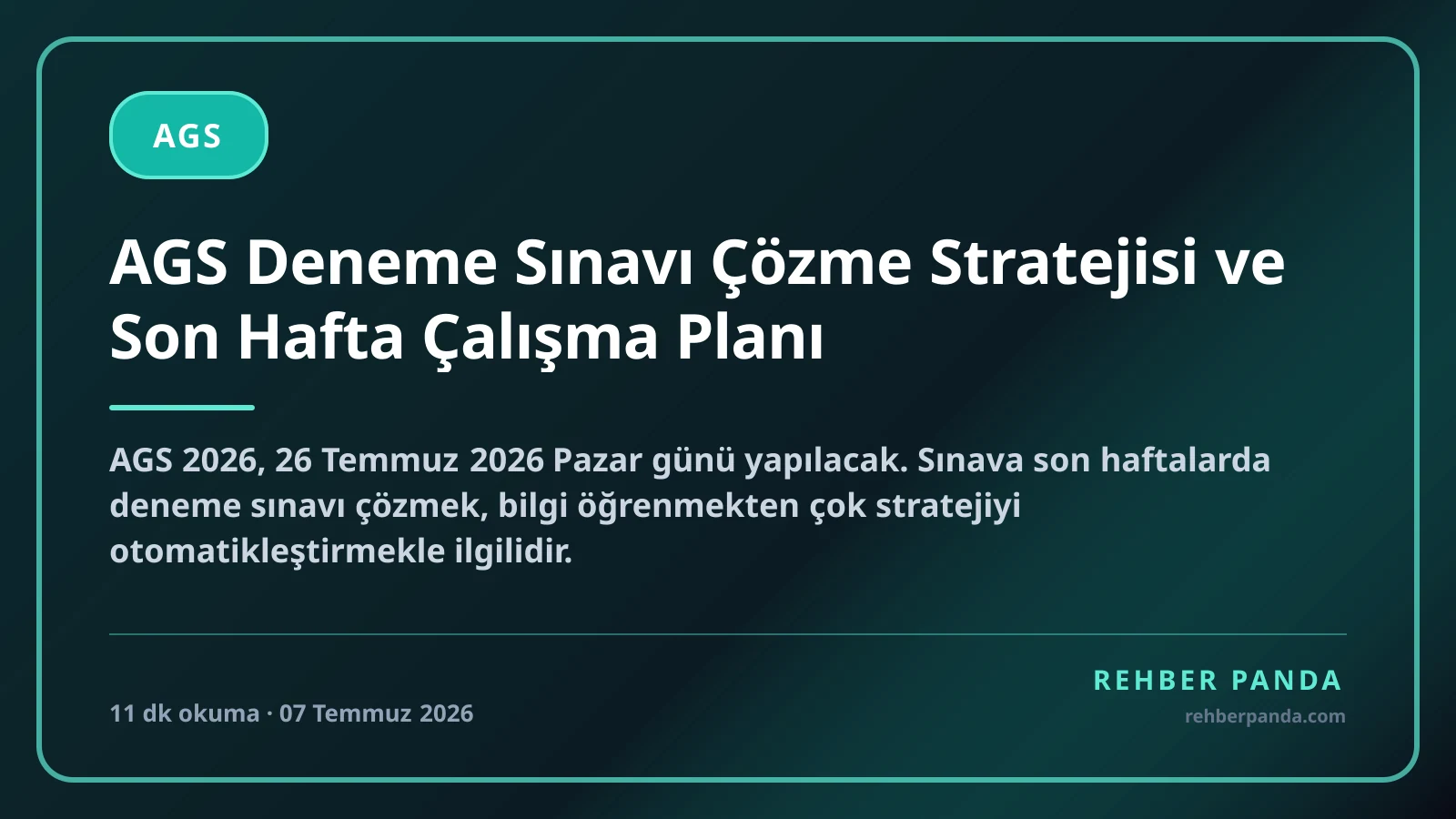 AGS Deneme Sınavı Çözme Stratejisi ve Son Hafta Çalışma Planı