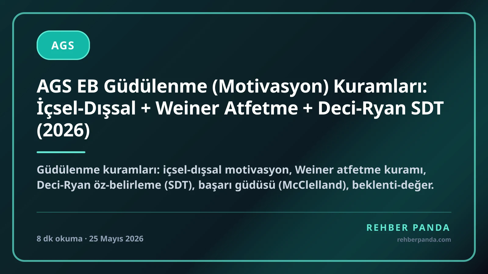 AGS EB Güdülenme (Motivasyon) Kuramları: İçsel-Dışsal + Weiner Atfetme + Deci-Ryan SDT (2026)
