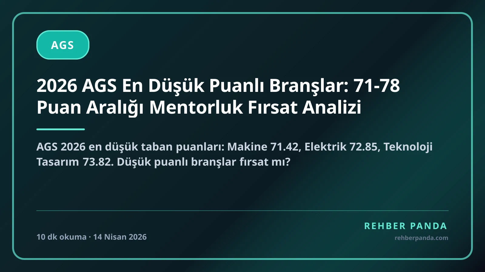 2026 AGS En Düşük Puanlı Branşlar: 71-78 Puan Aralığı Mentorluk Fırsat Analizi