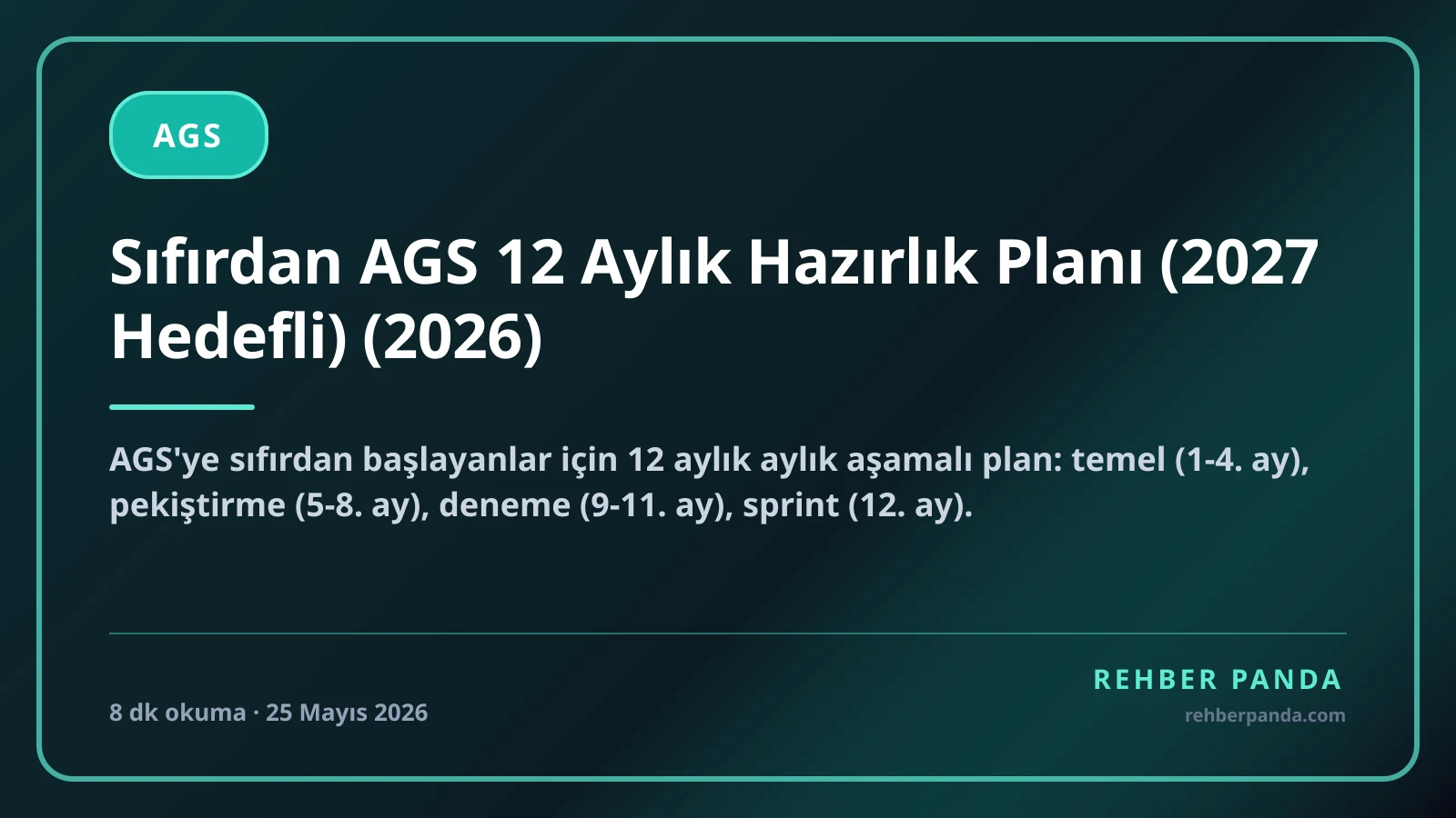 Sıfırdan AGS 12 Aylık Hazırlık Planı (2027 Hedefli) (2026)