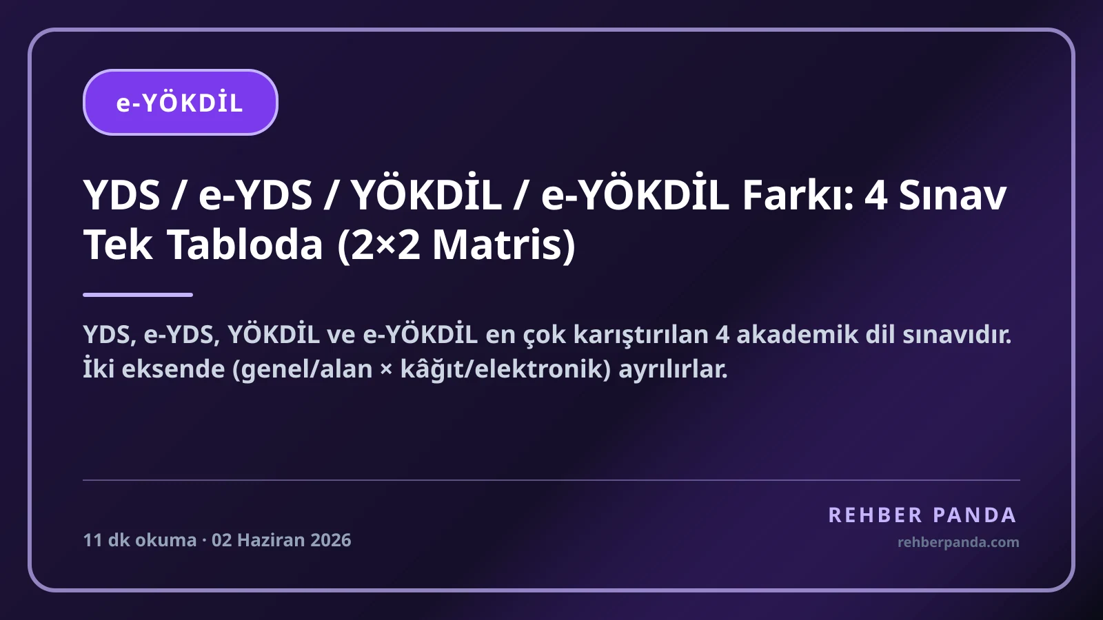 YDS / e-YDS / YÖKDİL / e-YÖKDİL Farkı: 4 Sınav Tek Tabloda (2×2 Matris)