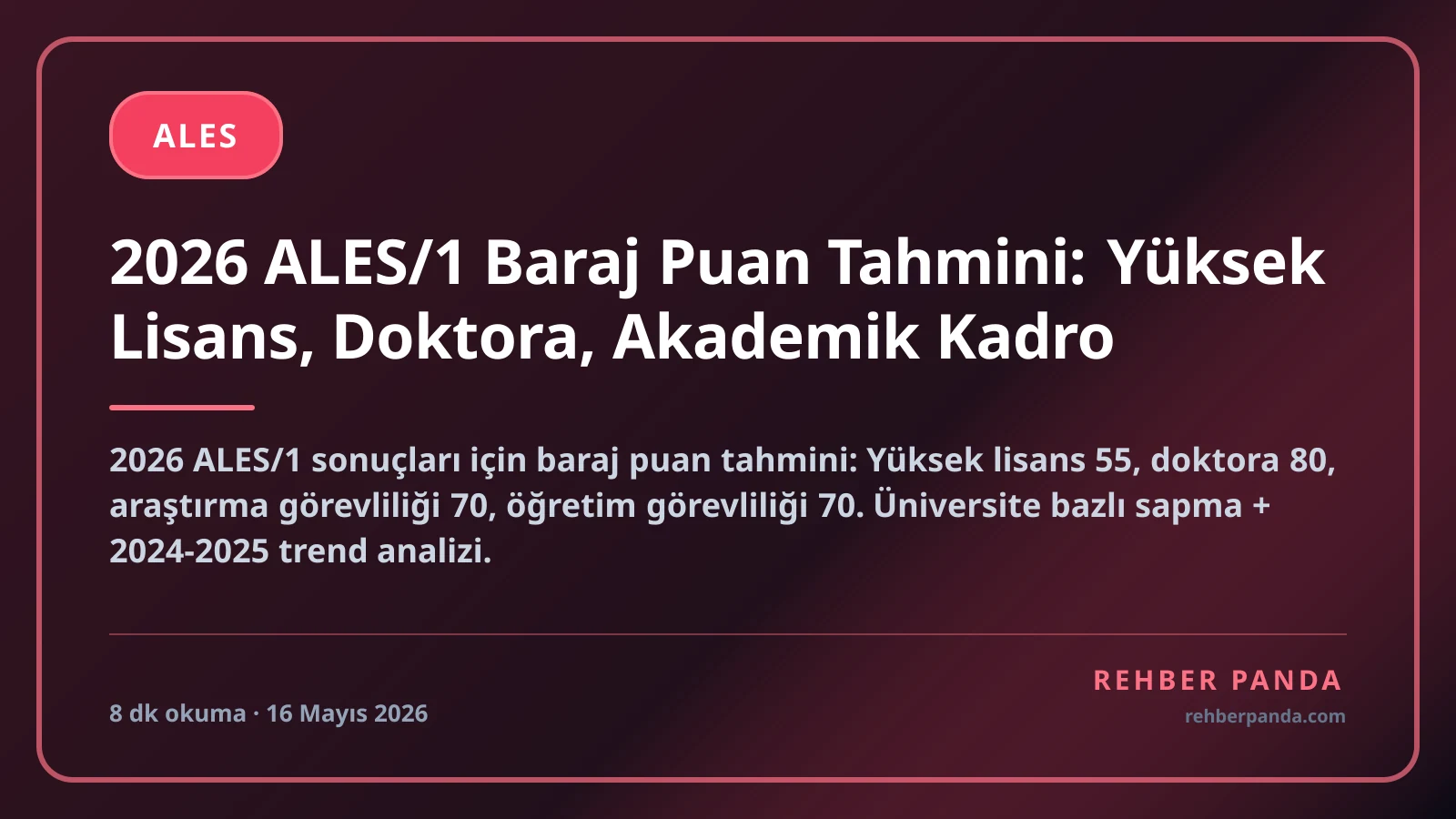 2026 ALES/1 Baraj Puan Tahmini: Yüksek Lisans, Doktora, Akademik Kadro