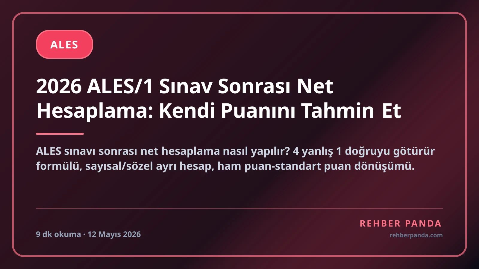 2026 ALES/1 Sınav Sonrası Net Hesaplama: Kendi Puanını Tahmin Et