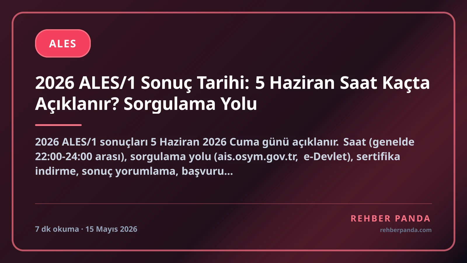 2026 ALES/1 Sonuç Tarihi: 5 Haziran Saat Kaçta Açıklanır? Sorgulama Yolu