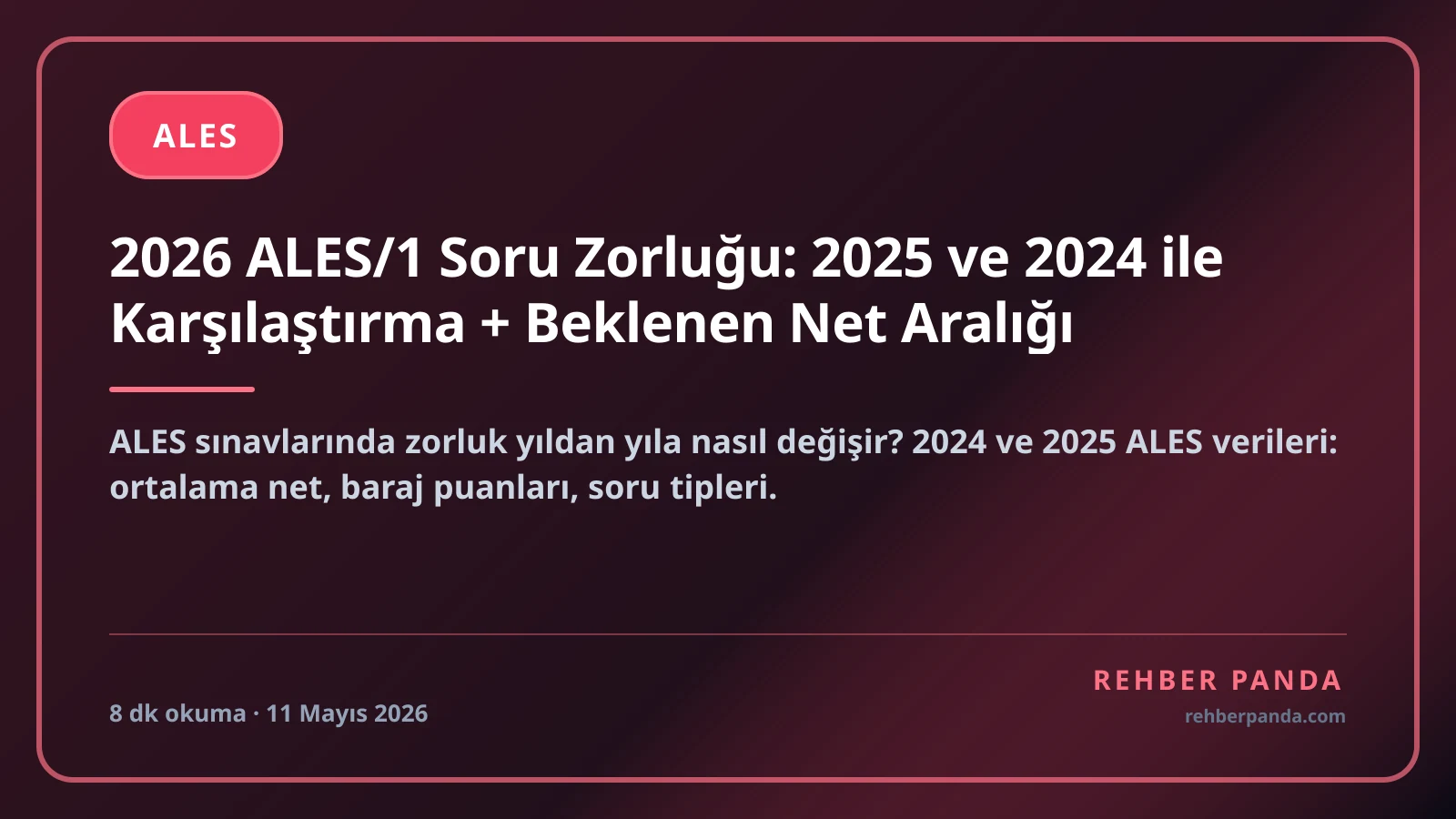 2026 ALES/1 Soru Zorluğu: 2025 ve 2024 ile Karşılaştırma + Beklenen Net Aralığı