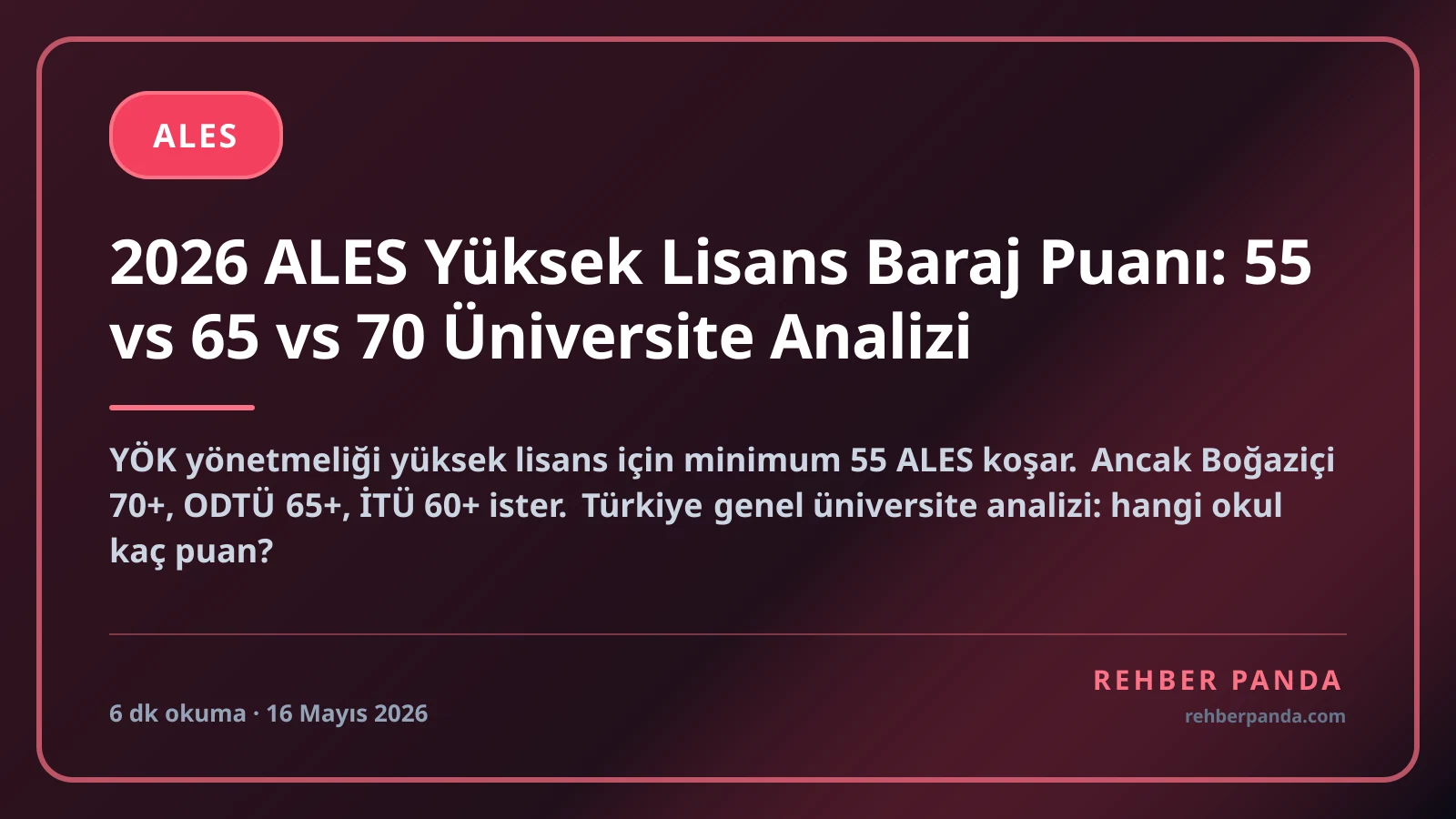 2026 ALES Yüksek Lisans Baraj Puanı: 55 vs 65 vs 70 Üniversite Analizi