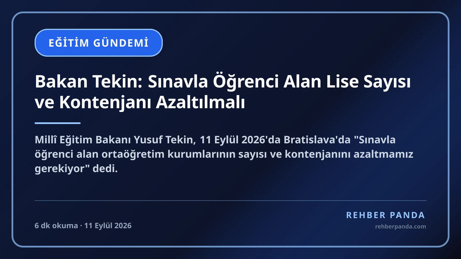 Bakan Tekin: Sınavla Öğrenci Alan Lise Sayısı ve Kontenjanı Azaltılmalı