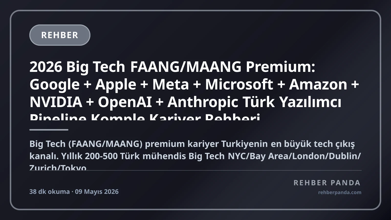 2026 Big Tech FAANG/MAANG Premium: Google + Apple + Meta + Microsoft + Amazon + NVIDIA + OpenAI + Anthropic Türk Yazılımcı Pipeline Komple Kariyer Rehberi