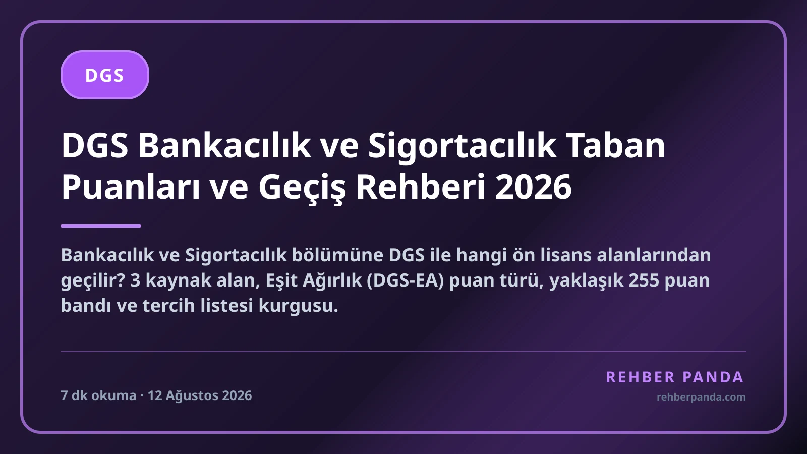 DGS Bankacılık ve Sigortacılık Taban Puanları ve Geçiş Rehberi 2026