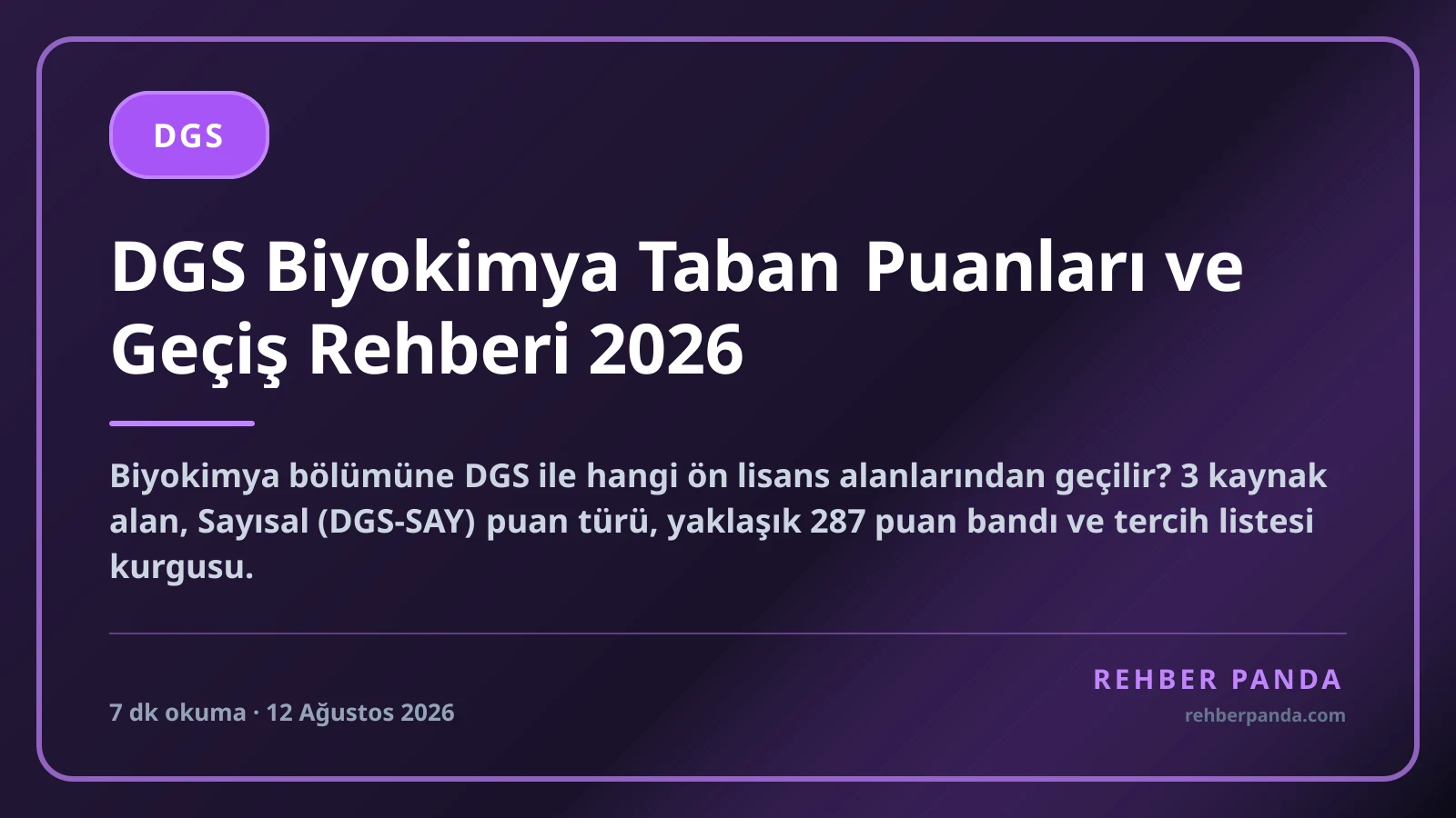DGS Biyokimya Taban Puanları ve Geçiş Rehberi 2026