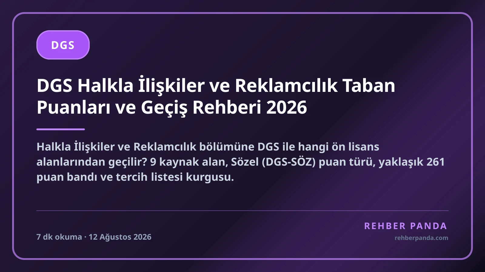 DGS Halkla İlişkiler ve Reklamcılık Taban Puanları ve Geçiş Rehberi 2026