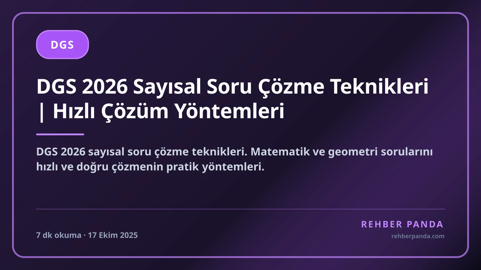 DGS 2026 Sayısal Soru Çözme Teknikleri | Hızlı Çözüm Yöntemleri