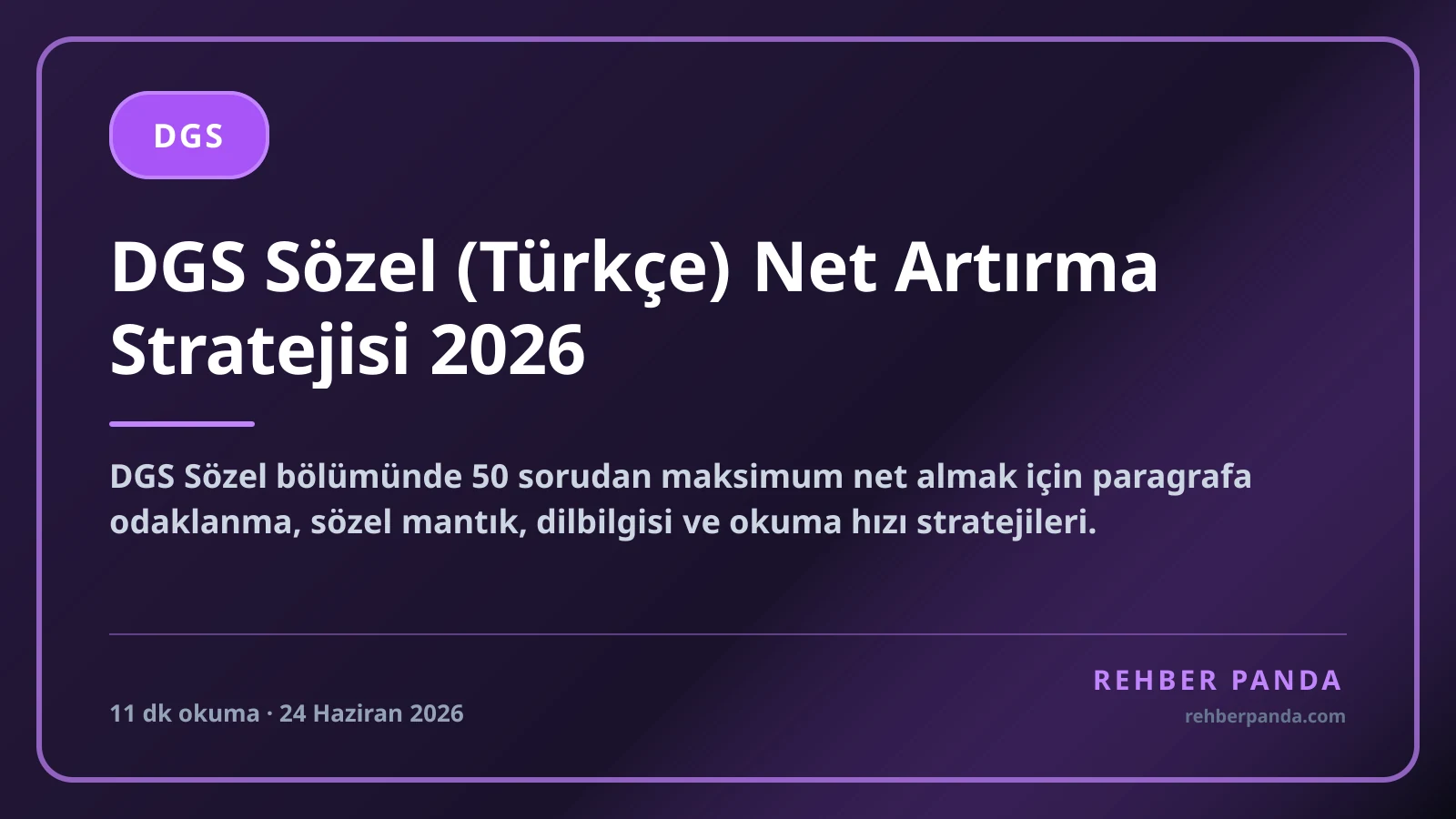 DGS Sözel (Türkçe) Net Artırma Stratejisi 2026