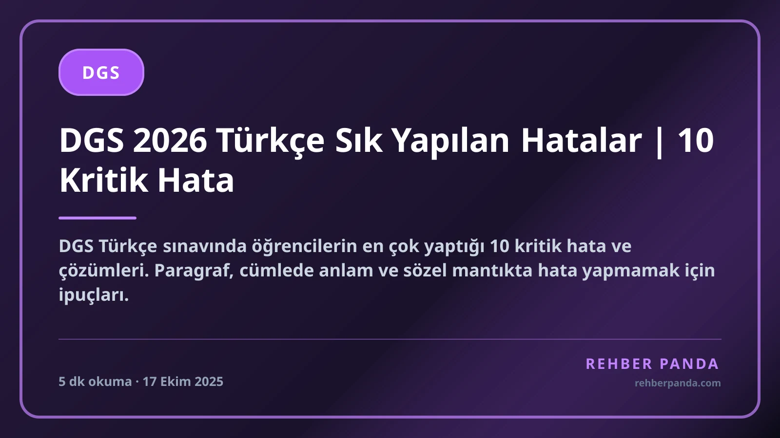 DGS 2026 Türkçe Sık Yapılan Hatalar | 10 Kritik Hata