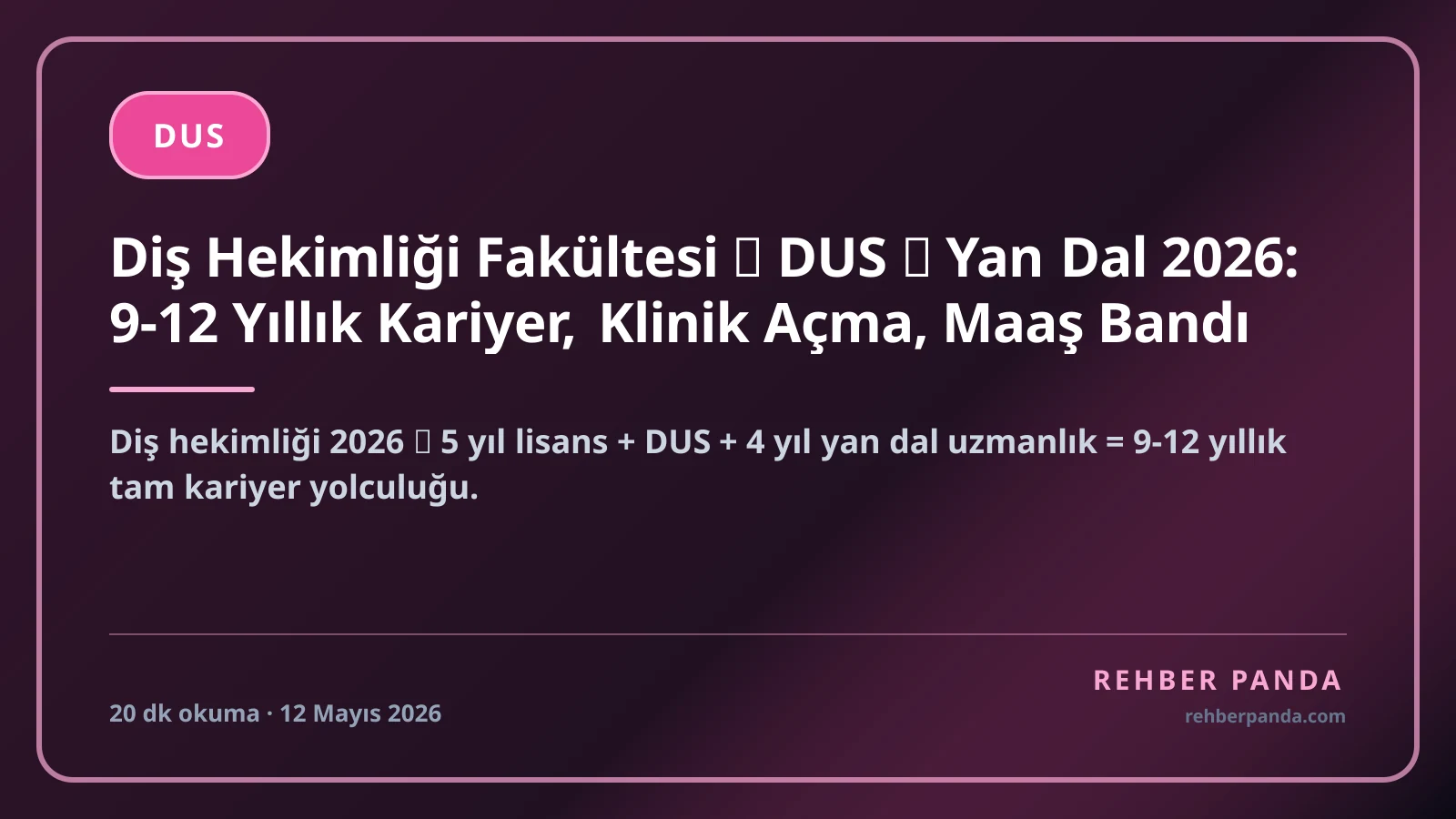 Diş Hekimliği Fakültesi → DUS → Yan Dal 2026: 9-12 Yıllık Kariyer, Klinik Açma, Maaş Bandı