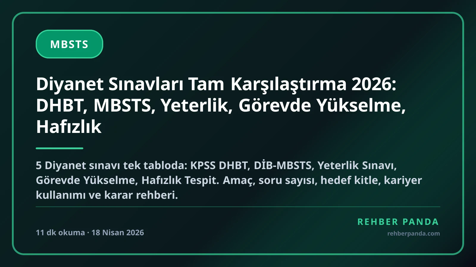 Diyanet Sınavları Tam Karşılaştırma 2026: DHBT, MBSTS, Yeterlik, Görevde Yükselme, Hafızlık