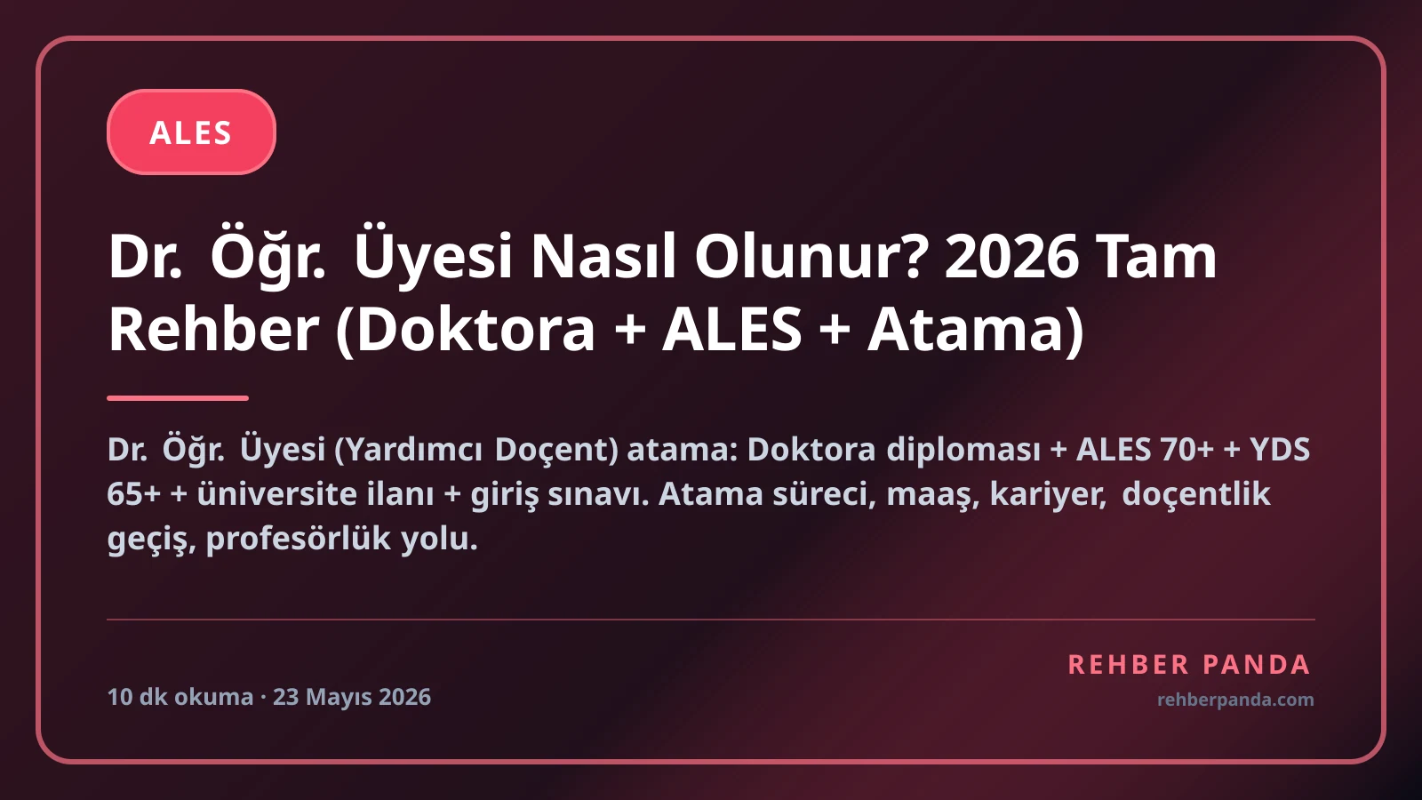 Dr. Öğr. Üyesi Nasıl Olunur? 2026 Tam Rehber (Doktora + ALES + Atama)