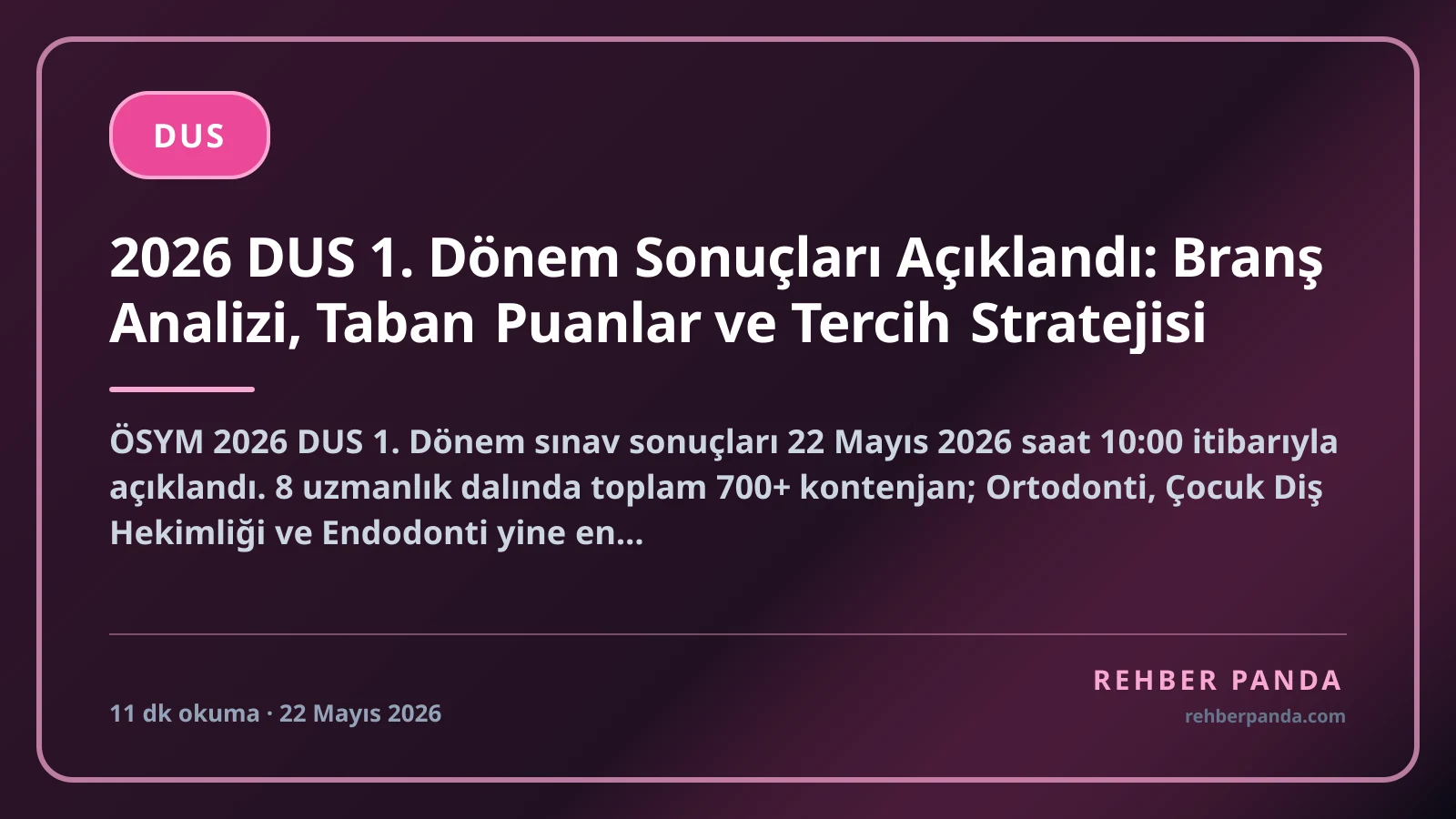 2026 DUS 1. Dönem Sonuçları Açıklandı: Branş Analizi, Taban Puanlar ve Tercih Stratejisi