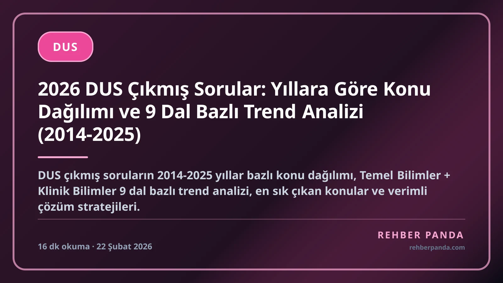 2026 DUS Çıkmış Sorular: Yıllara Göre Konu Dağılımı ve 9 Dal Bazlı Trend Analizi (2014-2025)