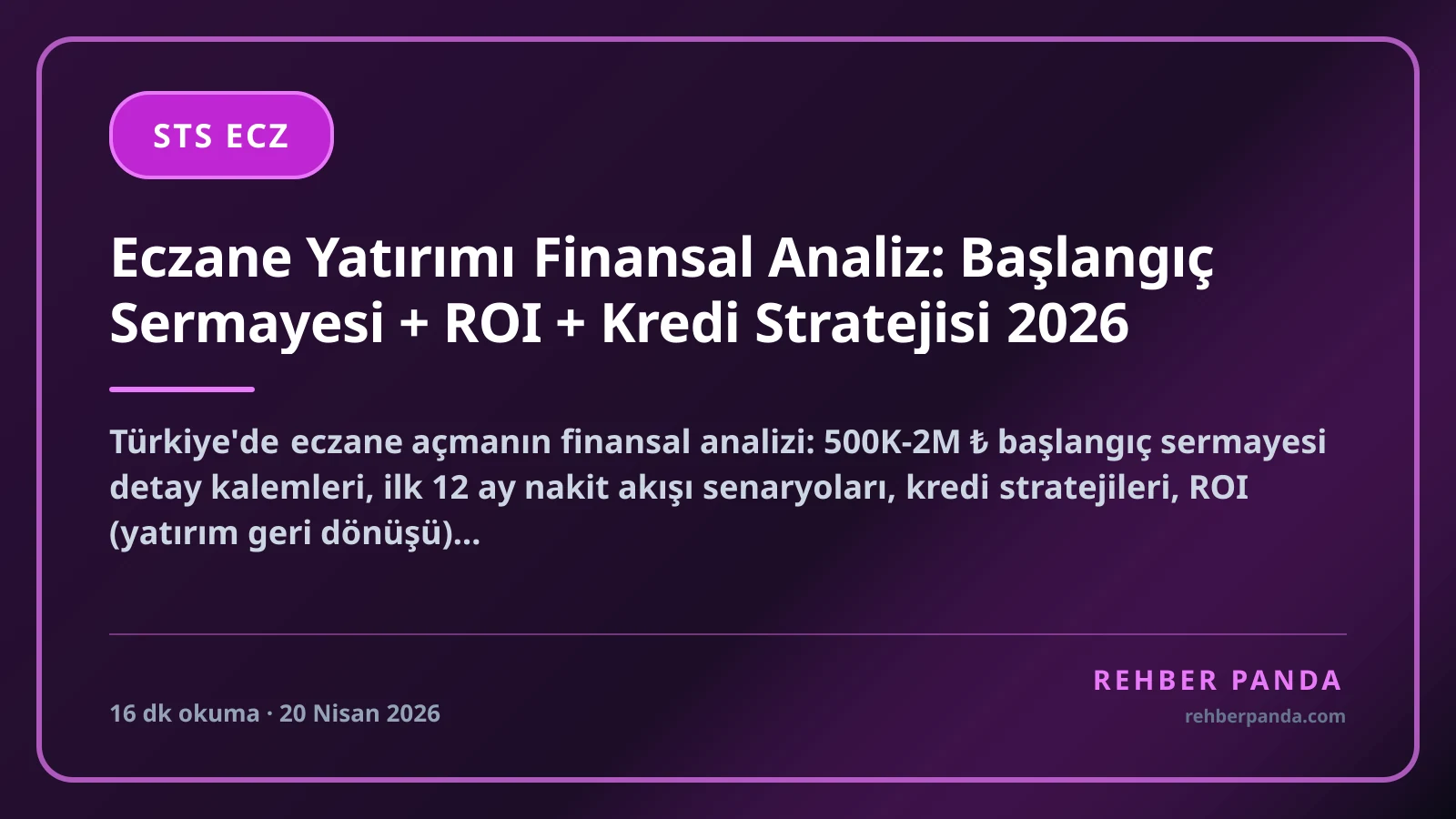 Eczane Yatırımı Finansal Analiz: Başlangıç Sermayesi + ROI + Kredi Stratejisi 2026