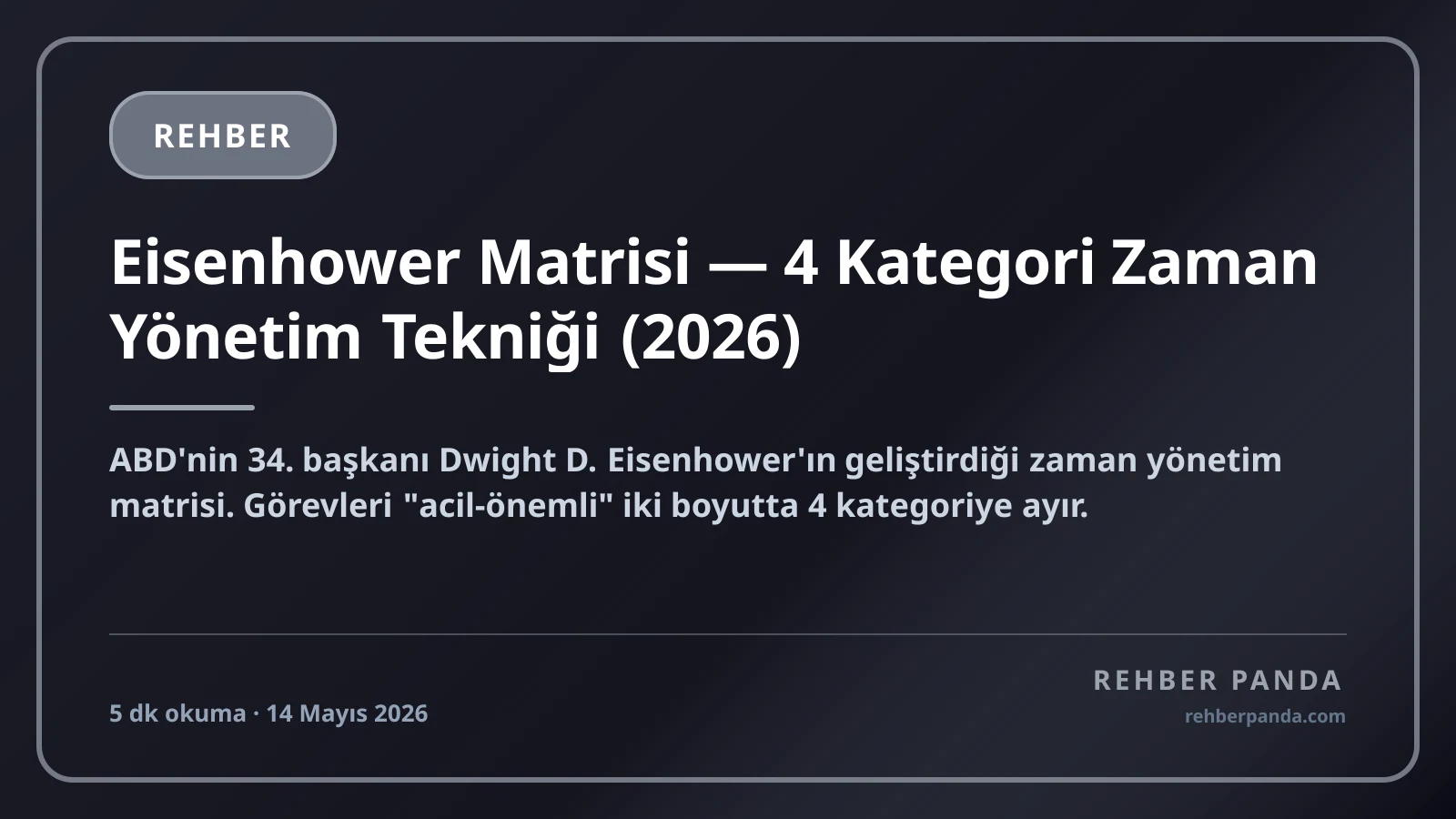 Eisenhower Matrisi — 4 Kategori Zaman Yönetim Tekniği (2026)