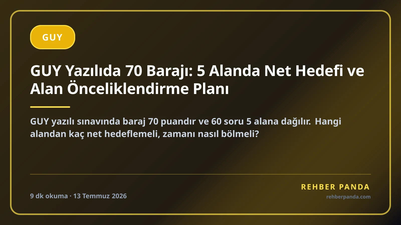 GUY Yazılıda 70 Barajı: 5 Alanda Net Hedefi ve Alan Önceliklendirme Planı