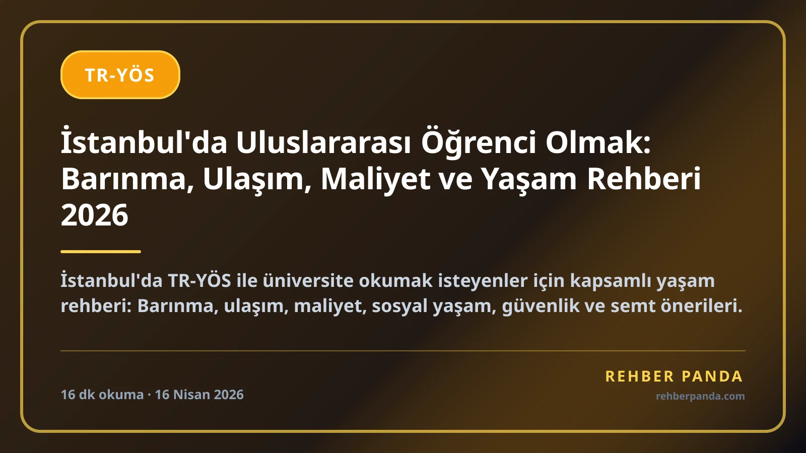 İstanbul'da Uluslararası Öğrenci Olmak: Barınma, Ulaşım, Maliyet ve Yaşam Rehberi 2026