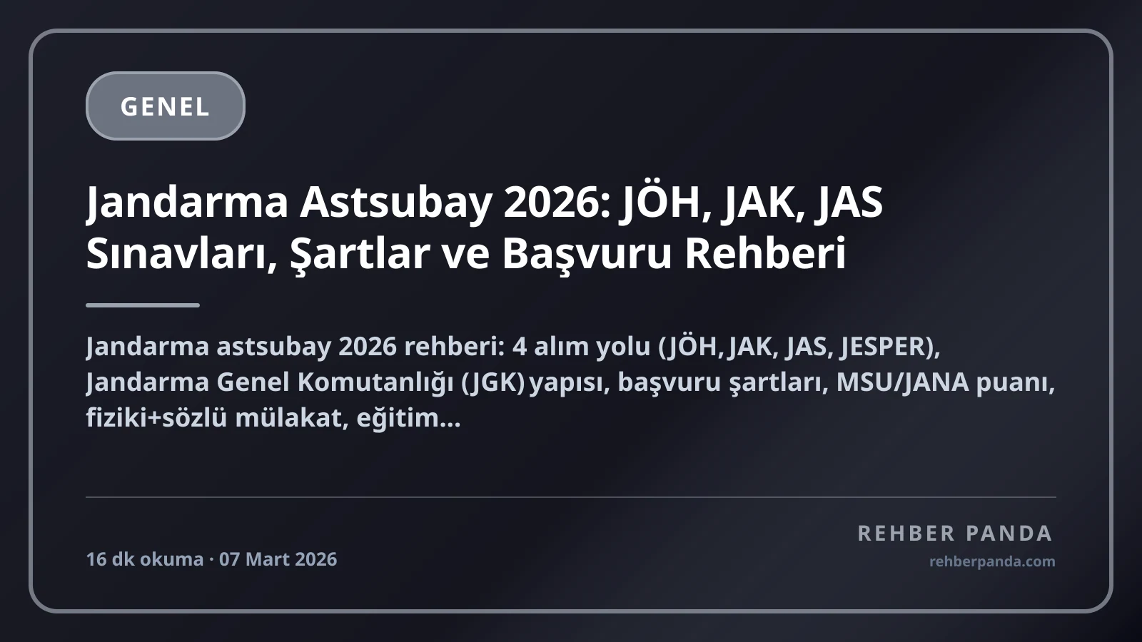 Jandarma Astsubay 2026: JÖH, JAK, JAS Sınavları, Şartlar ve Başvuru Rehberi