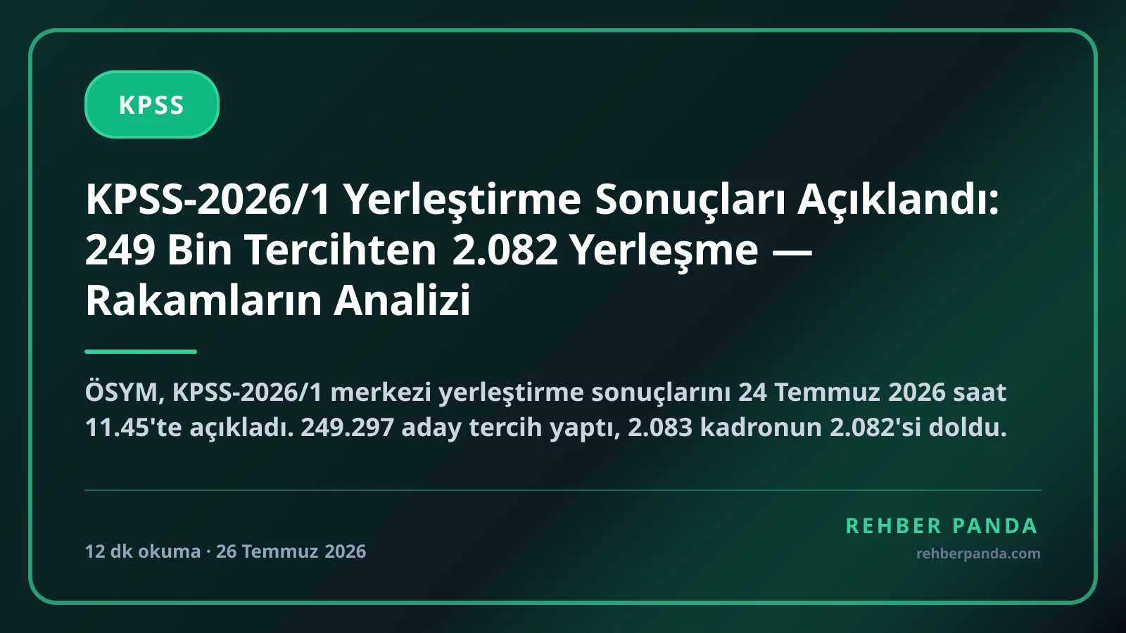KPSS-2026/1 Yerleştirme Sonuçları Açıklandı: 249 Bin Tercihten 2.082 Yerleşme — Rakamların Analizi