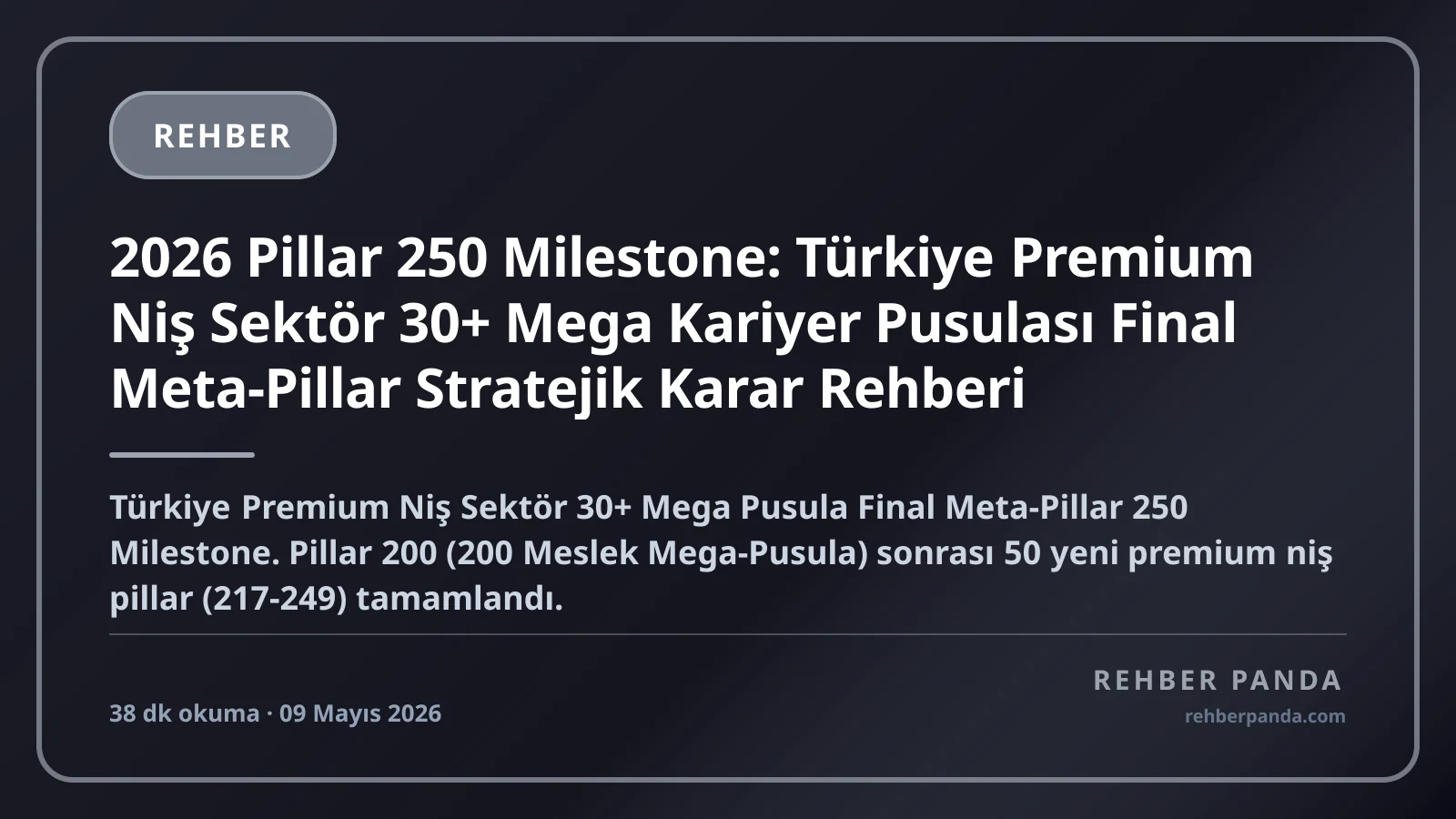2026 Pillar 250 Milestone: Türkiye Premium Niş Sektör 30+ Mega Kariyer Pusulası Final Meta-Pillar Stratejik Karar Rehberi
