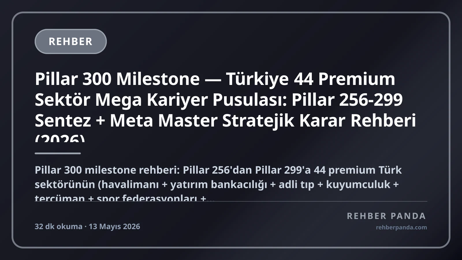 Pillar 300 Milestone — Türkiye 44 Premium Sektör Mega Kariyer Pusulası: Pillar 256-299 Sentez + Meta Master Stratejik Karar Rehberi (2026)
