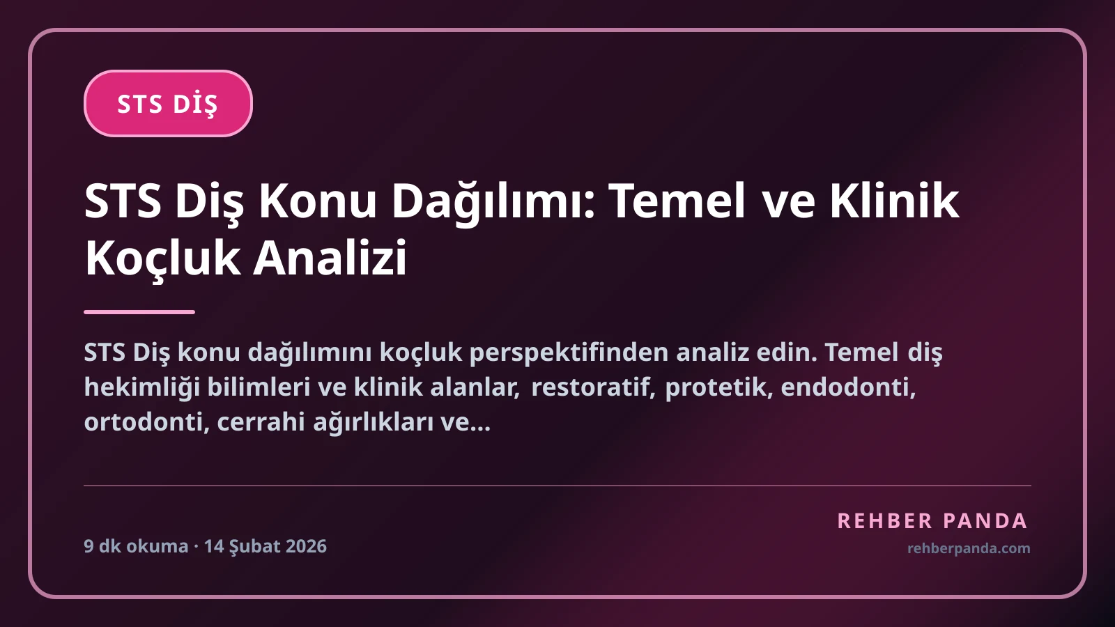 STS Diş Konu Dağılımı: Temel ve Klinik Koçluk Analizi