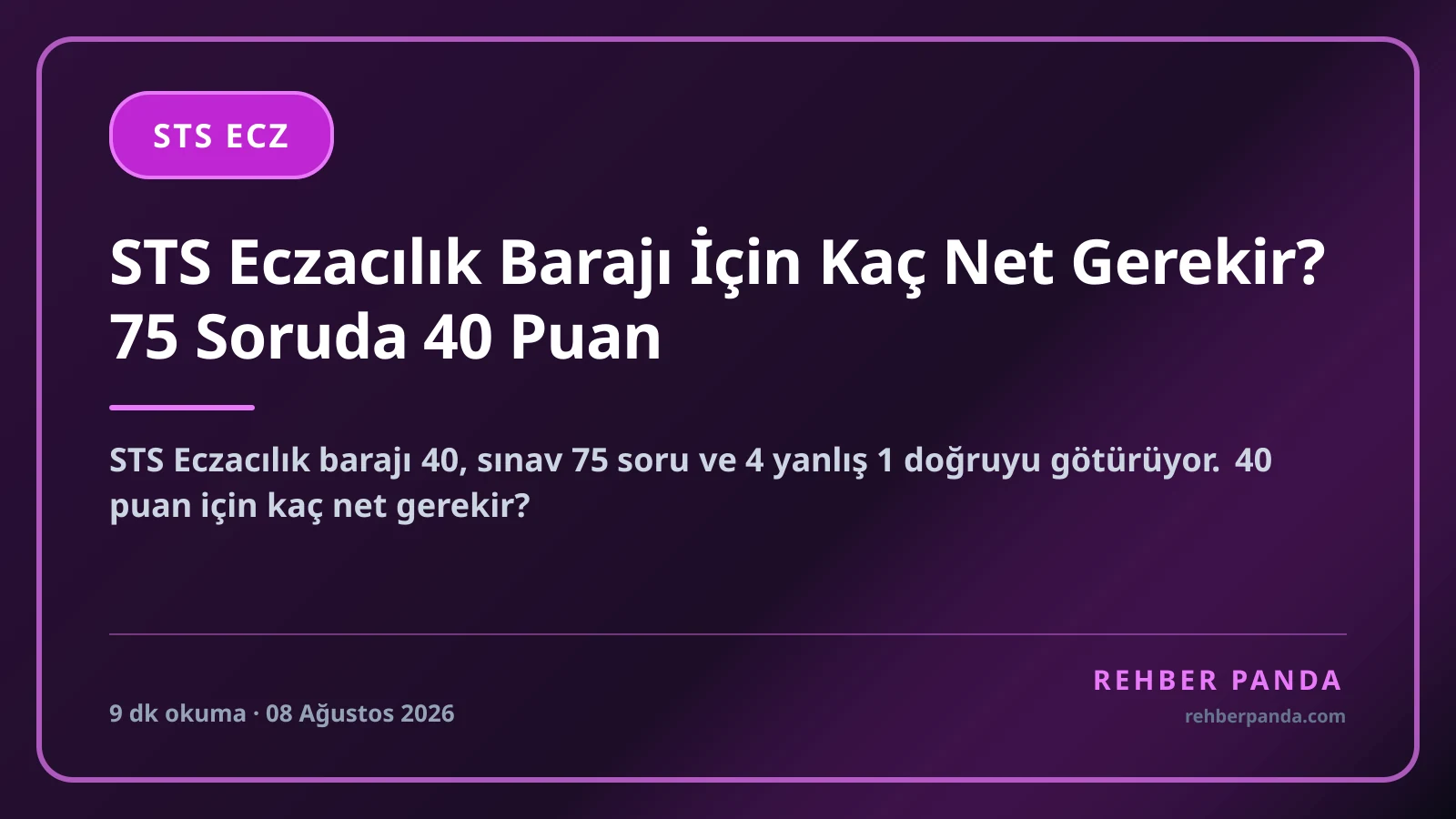 STS Eczacılık Barajı İçin Kaç Net Gerekir? 75 Soruda 40 Puan