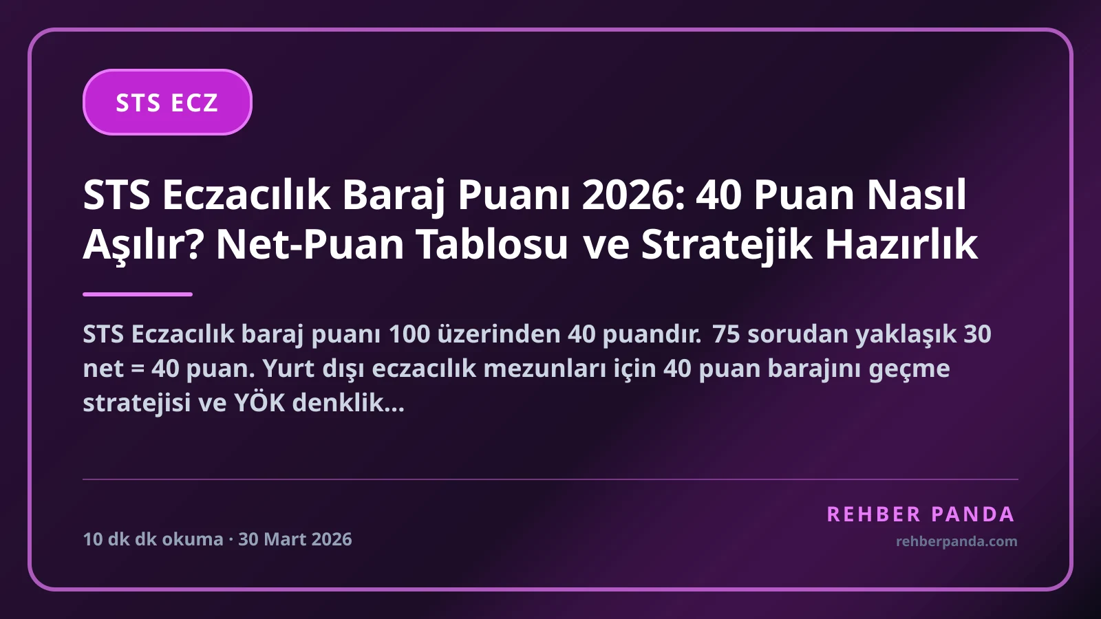 STS Eczacılık Baraj Puanı 2026: 40 Puan Nasıl Aşılır? Net-Puan Tablosu ve Stratejik Hazırlık