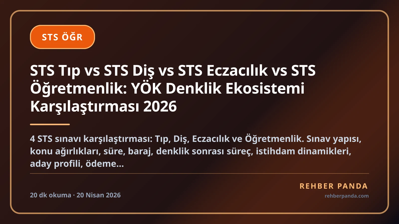 STS Tıp vs STS Diş vs STS Eczacılık vs STS Öğretmenlik: YÖK Denklik Ekosistemi Karşılaştırması 2026