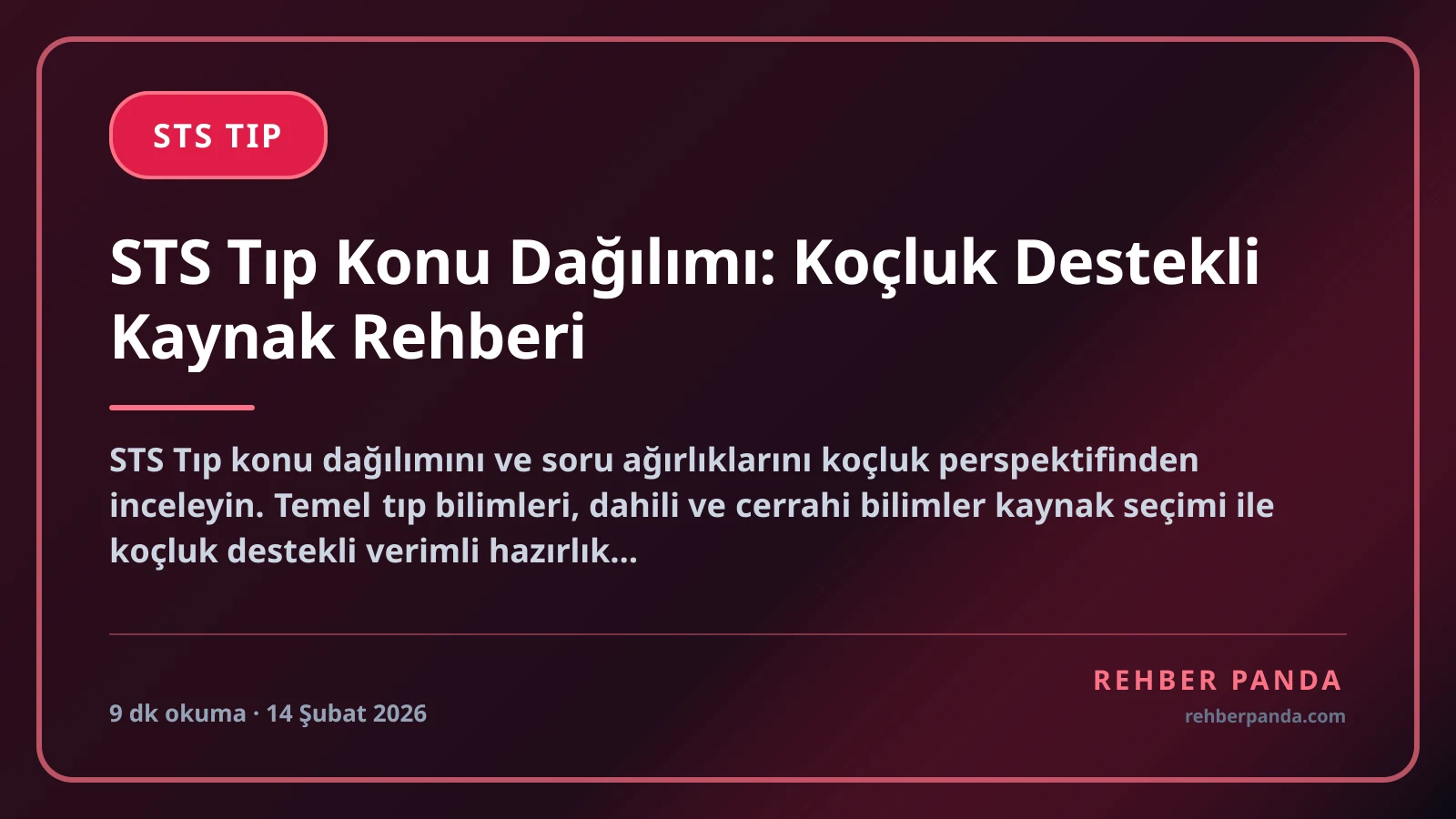 STS Tıp Konu Dağılımı: Koçluk Destekli Kaynak Rehberi