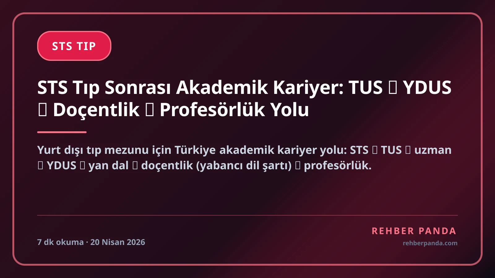 STS Tıp Sonrası Akademik Kariyer: TUS → YDUS → Doçentlik → Profesörlük Yolu