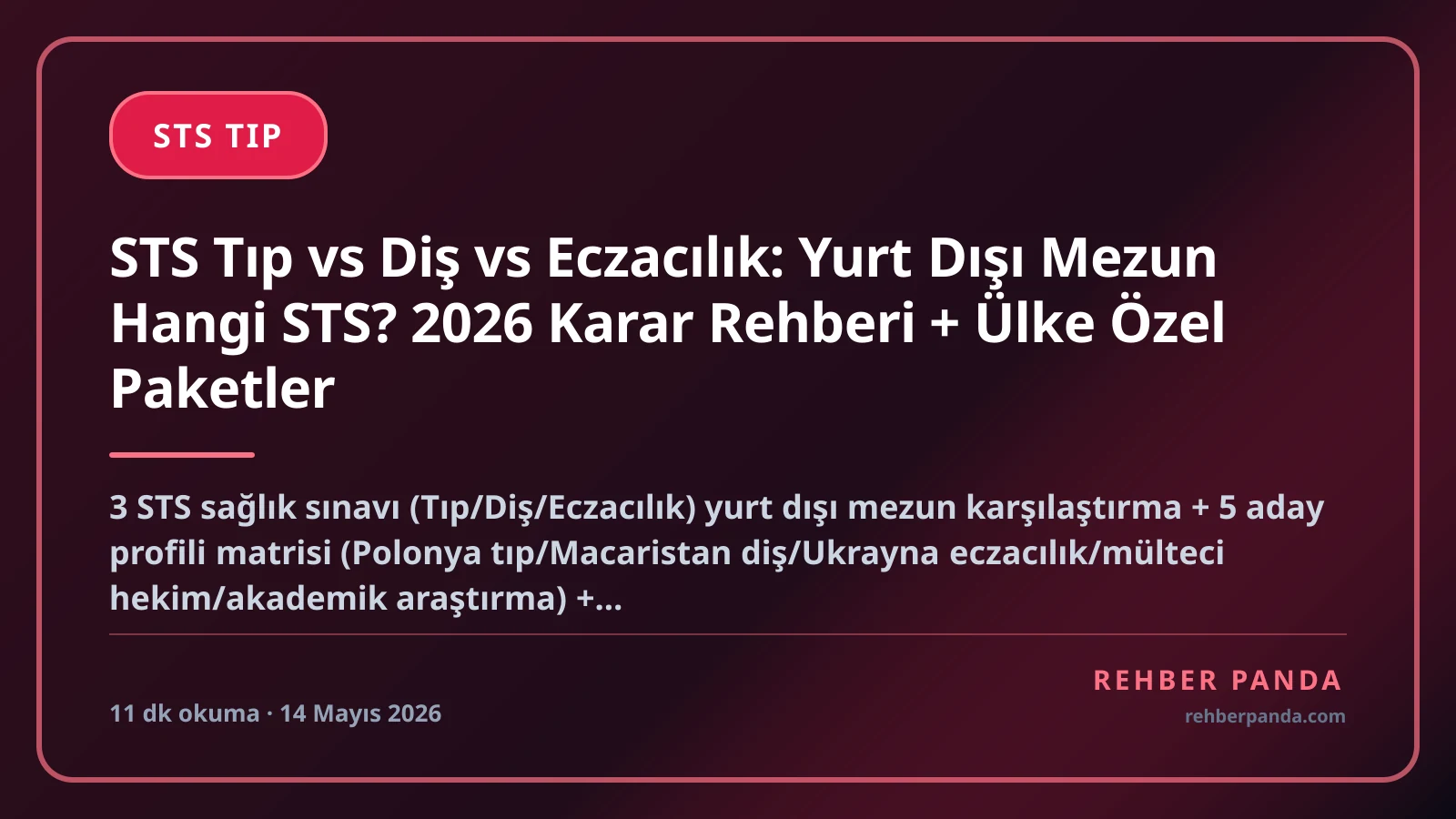 STS Tıp vs Diş vs Eczacılık: Yurt Dışı Mezun Hangi STS? 2026 Karar Rehberi + Ülke Özel Paketler