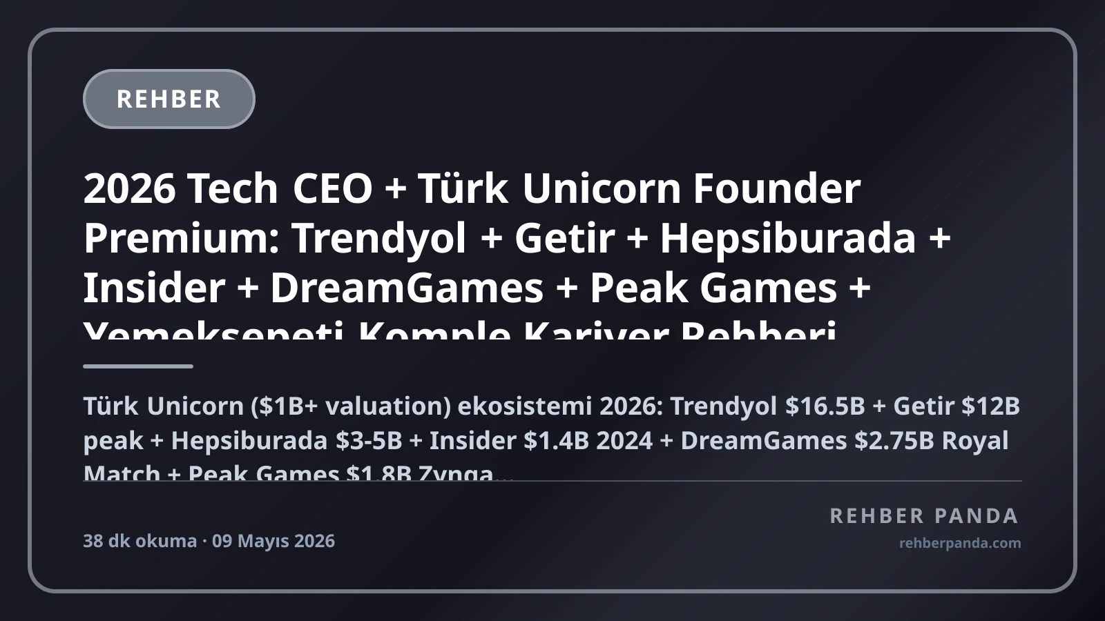 2026 Tech CEO + Türk Unicorn Founder Premium: Trendyol + Getir + Hepsiburada + Insider + DreamGames + Peak Games + Yemeksepeti Komple Kariyer Rehberi