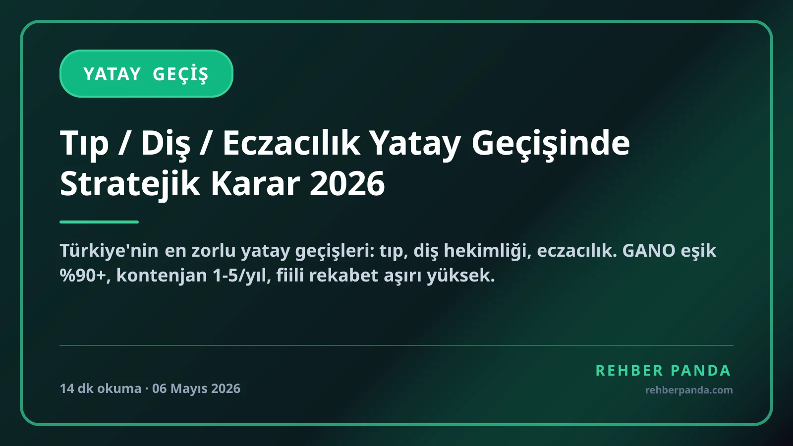 Tıp / Diş / Eczacılık Yatay Geçişinde Stratejik Karar 2026