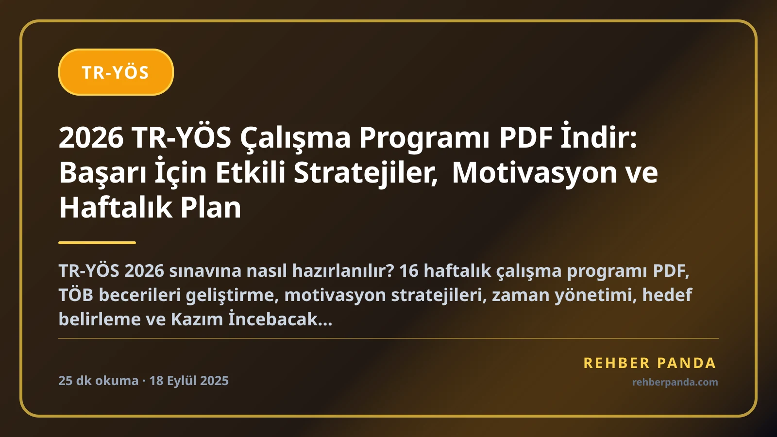2026 TR-YÖS Çalışma Programı PDF İndir: Başarı İçin Etkili Stratejiler, Motivasyon ve Haftalık Plan