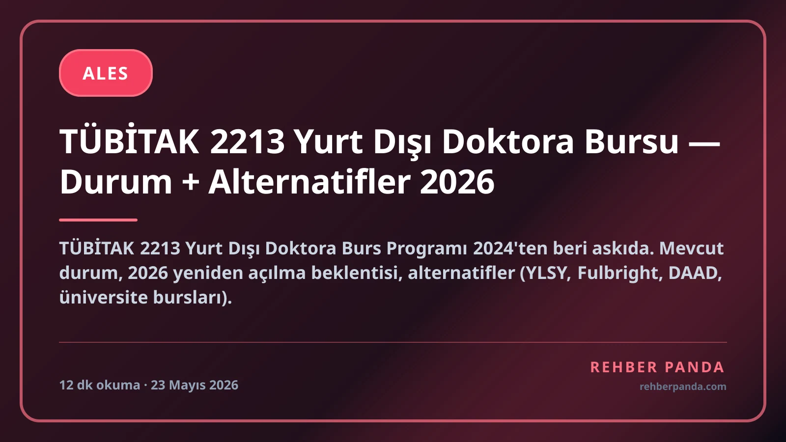 TÜBİTAK 2213 Yurt Dışı Doktora Bursu — Durum + Alternatifler 2026