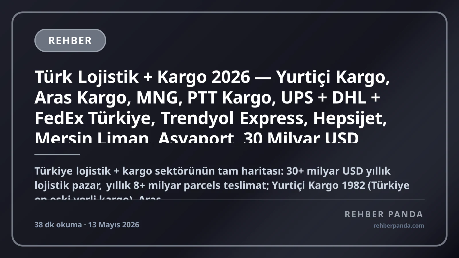 Türk Lojistik + Kargo 2026 — Yurtiçi Kargo, Aras Kargo, MNG, PTT Kargo, UPS + DHL + FedEx Türkiye, Trendyol Express, Hepsijet, Mersin Liman, Asyaport, 30 Milyar USD Lojistik Pazar, 8 Milyar Parcel Pillar 232 Premium Komple Kariyer Rehberi (Pillar 309)