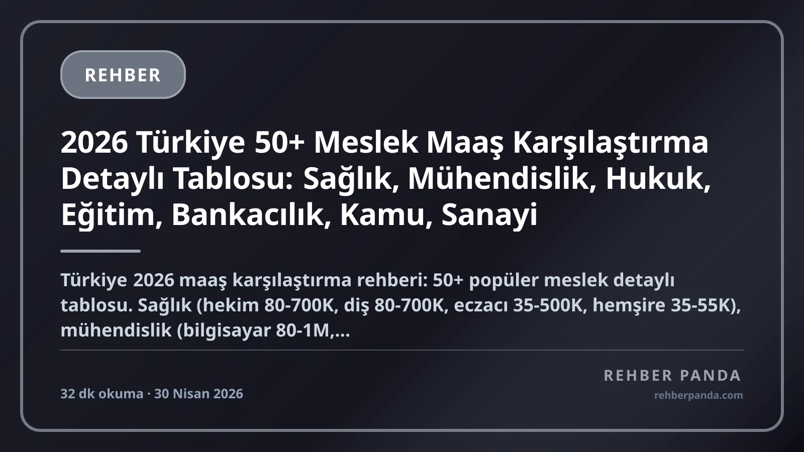 2026 Türkiye 50+ Meslek Maaş Karşılaştırma Detaylı Tablosu: Sağlık, Mühendislik, Hukuk, Eğitim, Bankacılık, Kamu, Sanayi