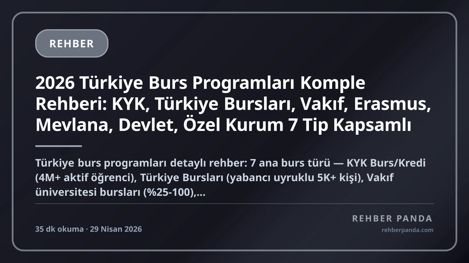 2026 Türkiye Burs Programları Komple Rehberi: KYK, Türkiye Bursları, Vakıf, Erasmus, Mevlana, Devlet, Özel Kurum 7 Tip Kapsamlı