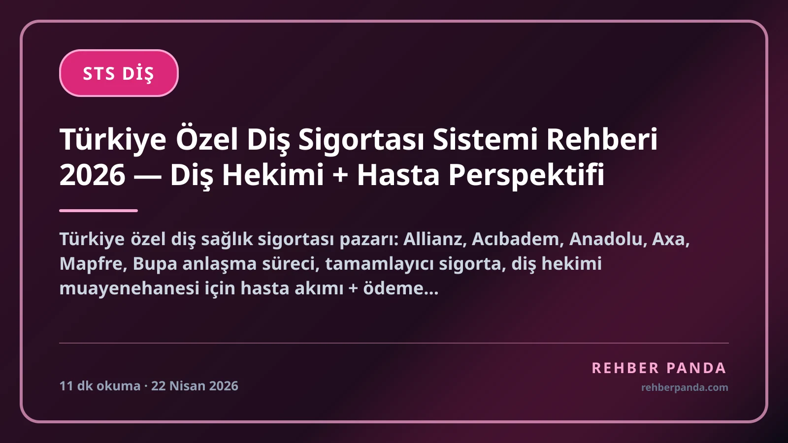 Türkiye Özel Diş Sigortası Sistemi Rehberi 2026 — Diş Hekimi + Hasta Perspektifi