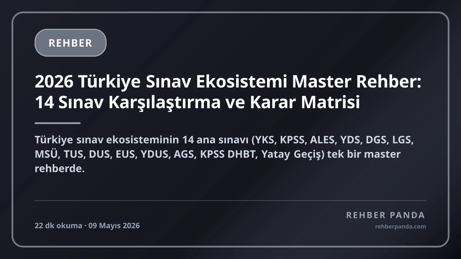 2026 Türkiye Sınav Ekosistemi Master Rehber: 14 Sınav Karşılaştırma ve Karar Matrisi