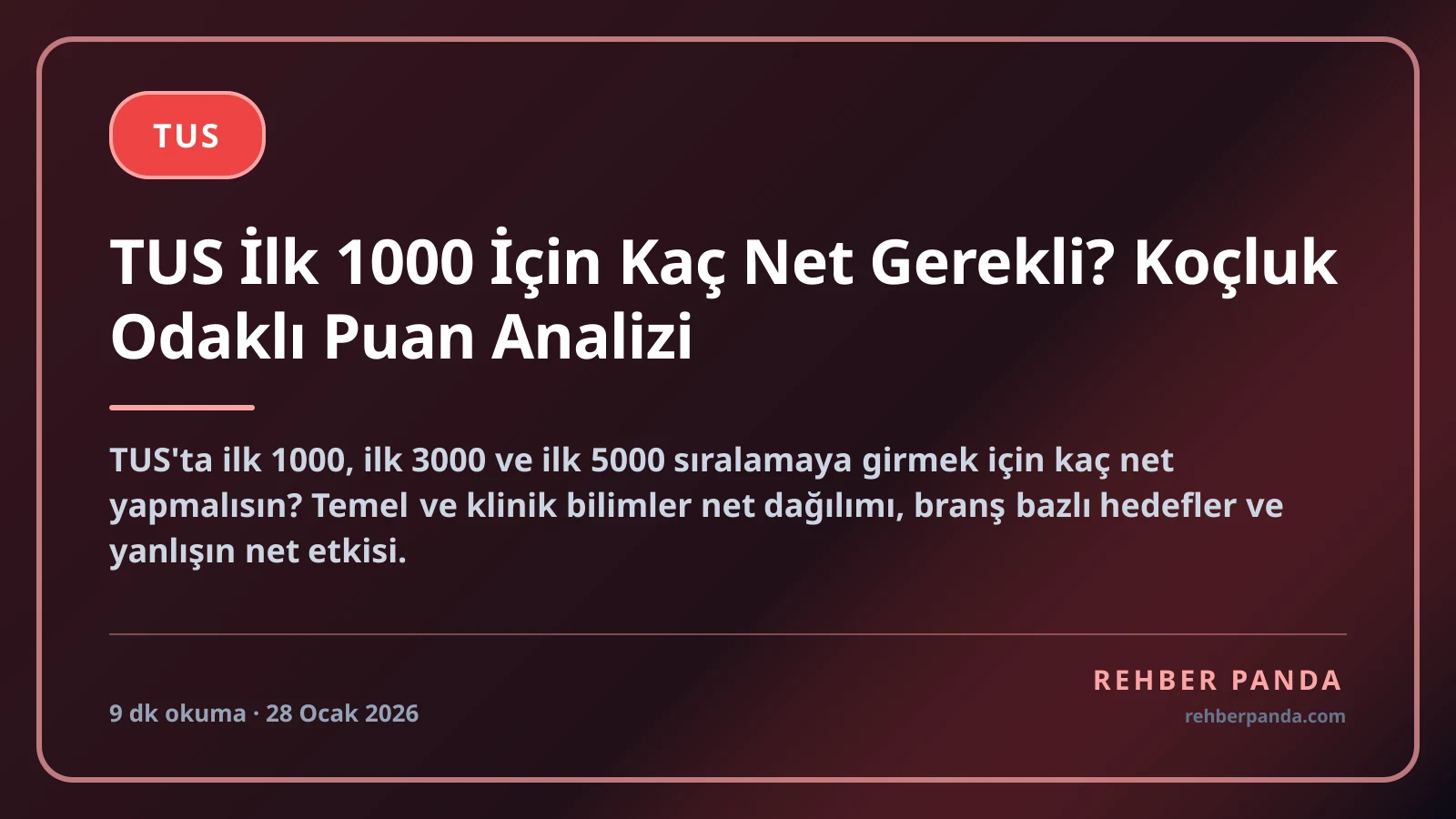 TUS İlk 1000 İçin Kaç Net Gerekli? Koçluk Odaklı Puan Analizi