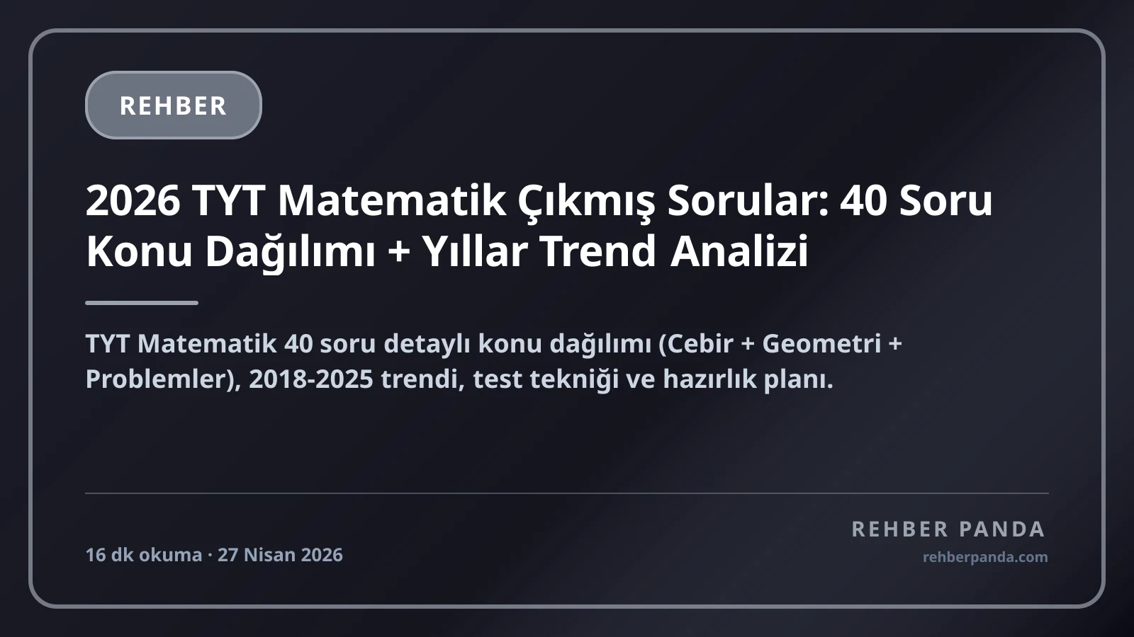 2026 TYT Matematik Çıkmış Sorular: 40 Soru Konu Dağılımı + Yıllar Trend Analizi